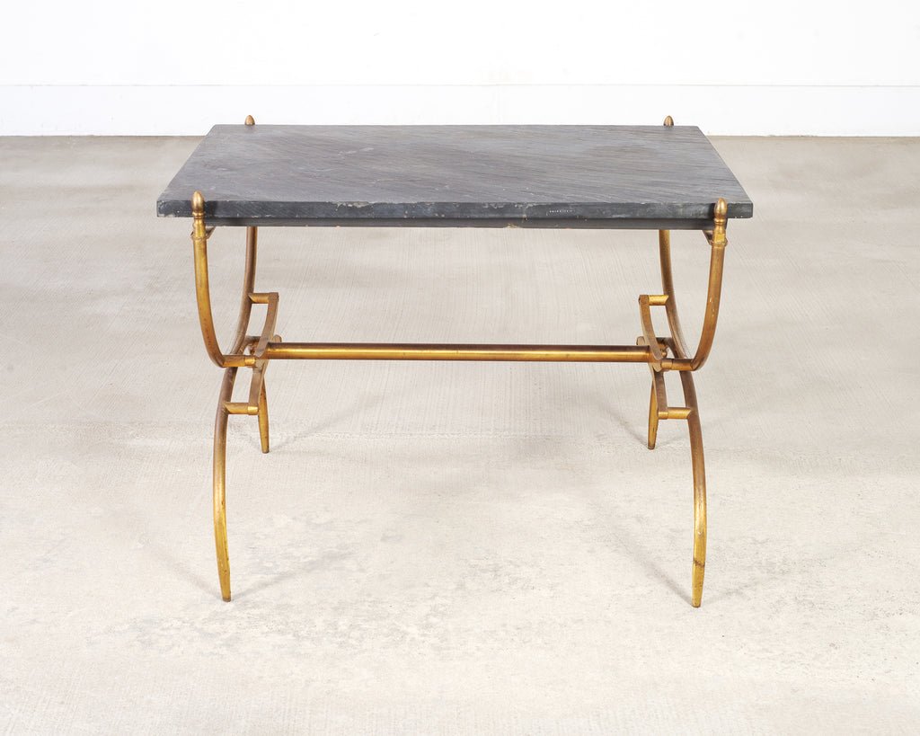 Italian Neoclassical Style Curule Brass Slate Cocktail Table