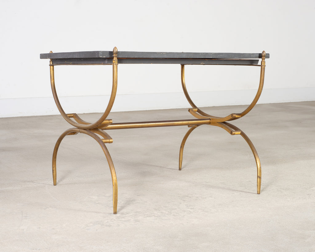 Italian Neoclassical Style Curule Brass Slate Cocktail Table