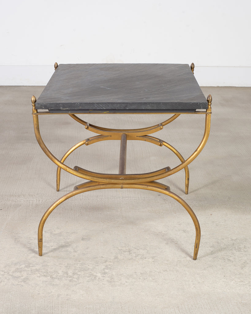 Italian Neoclassical Style Curule Brass Slate Cocktail Table