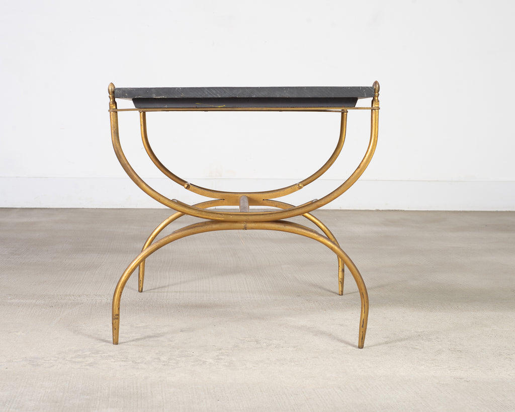 Italian Neoclassical Style Curule Brass Slate Cocktail Table