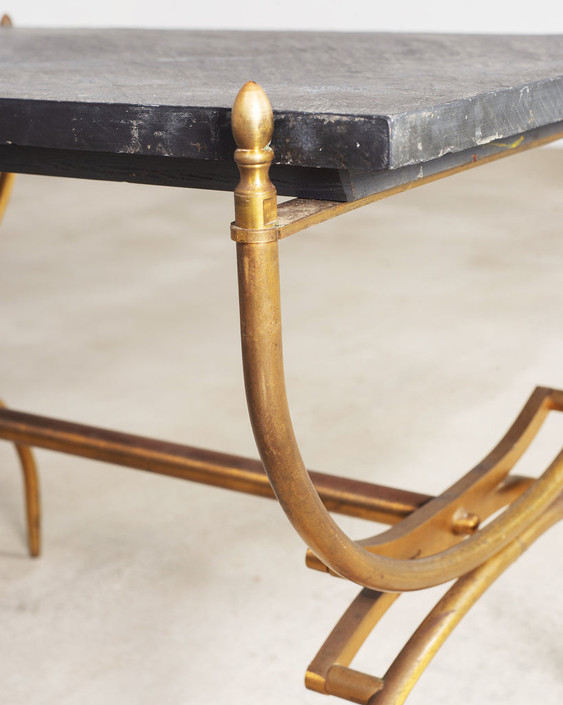 Italian Neoclassical Style Curule Brass Slate Cocktail Table