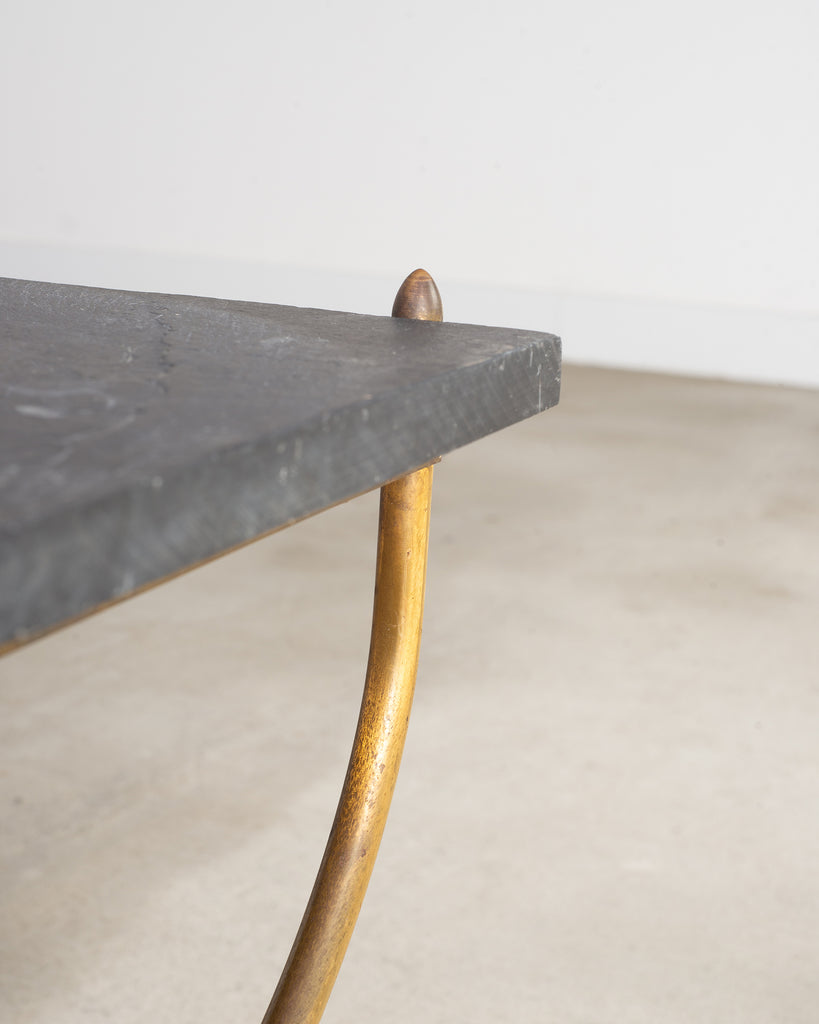 Italian Neoclassical Style Curule Brass Slate Cocktail Table