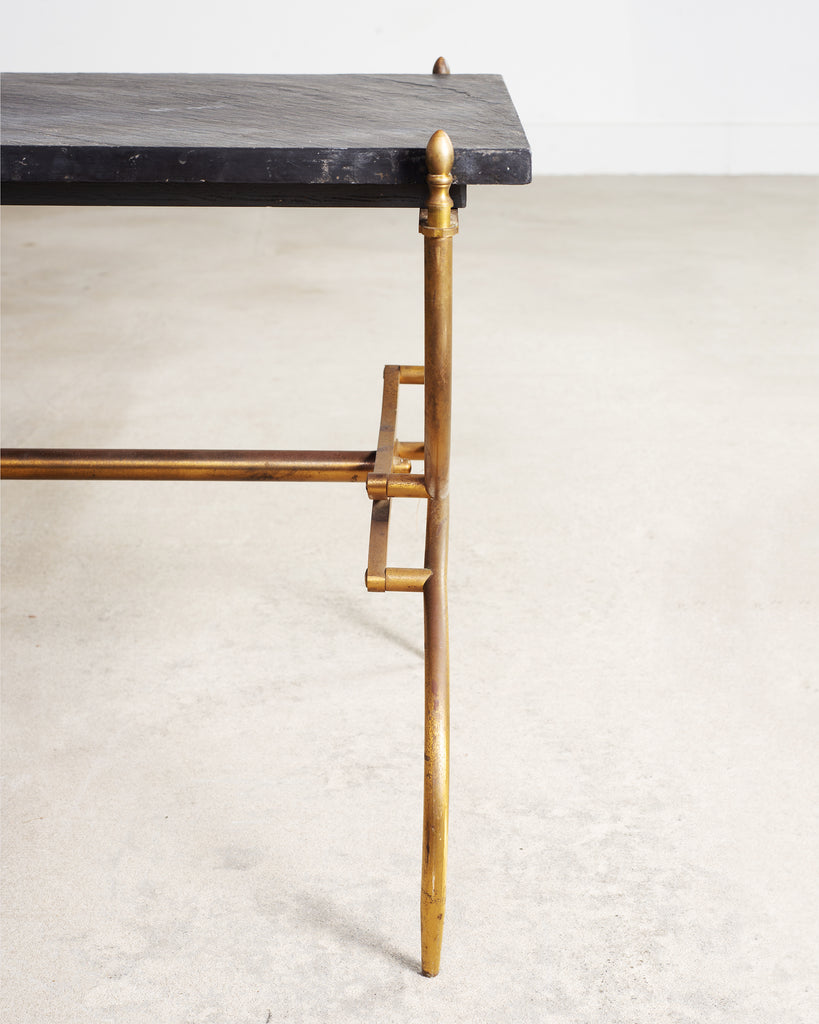 Italian Neoclassical Style Curule Brass Slate Cocktail Table