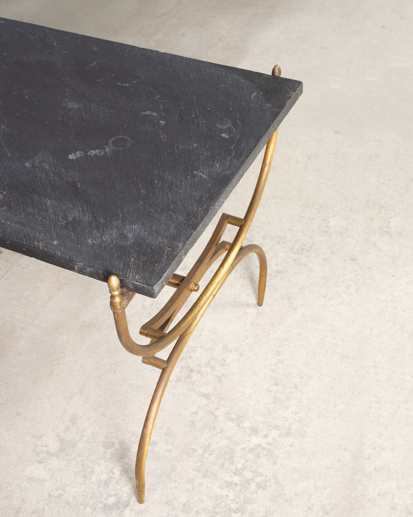Italian Neoclassical Style Curule Brass Slate Cocktail Table