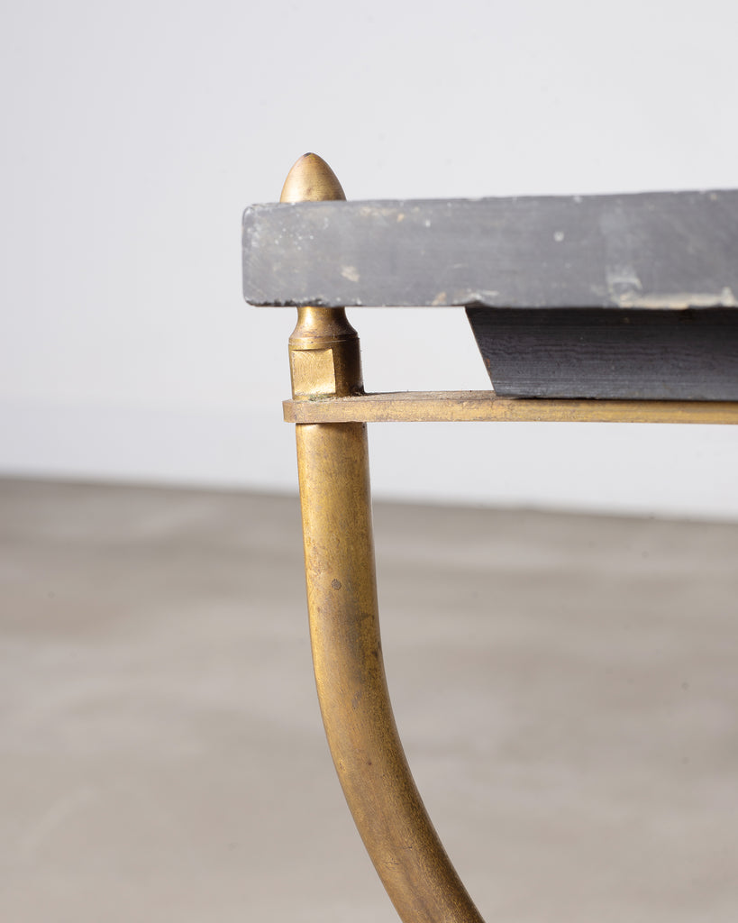 Italian Neoclassical Style Curule Brass Slate Cocktail Table