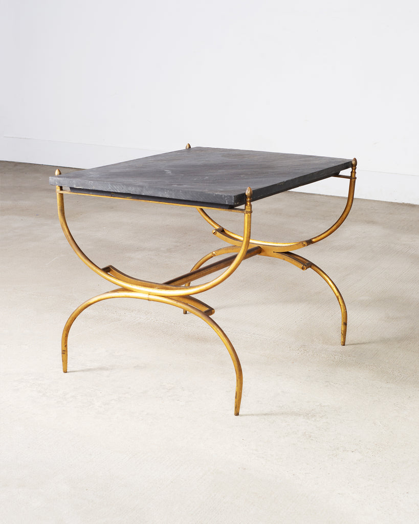 Italian Neoclassical Style Curule Brass Slate Cocktail Table