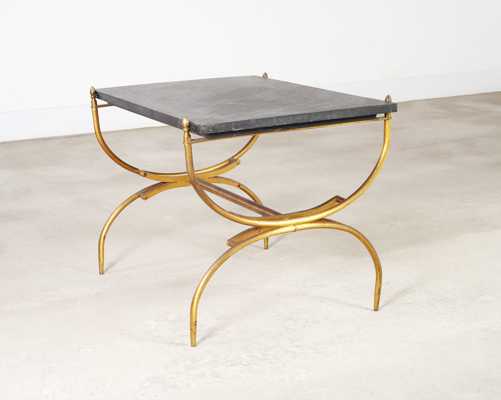 Italian Neoclassical Style Curule Brass Slate Cocktail Table