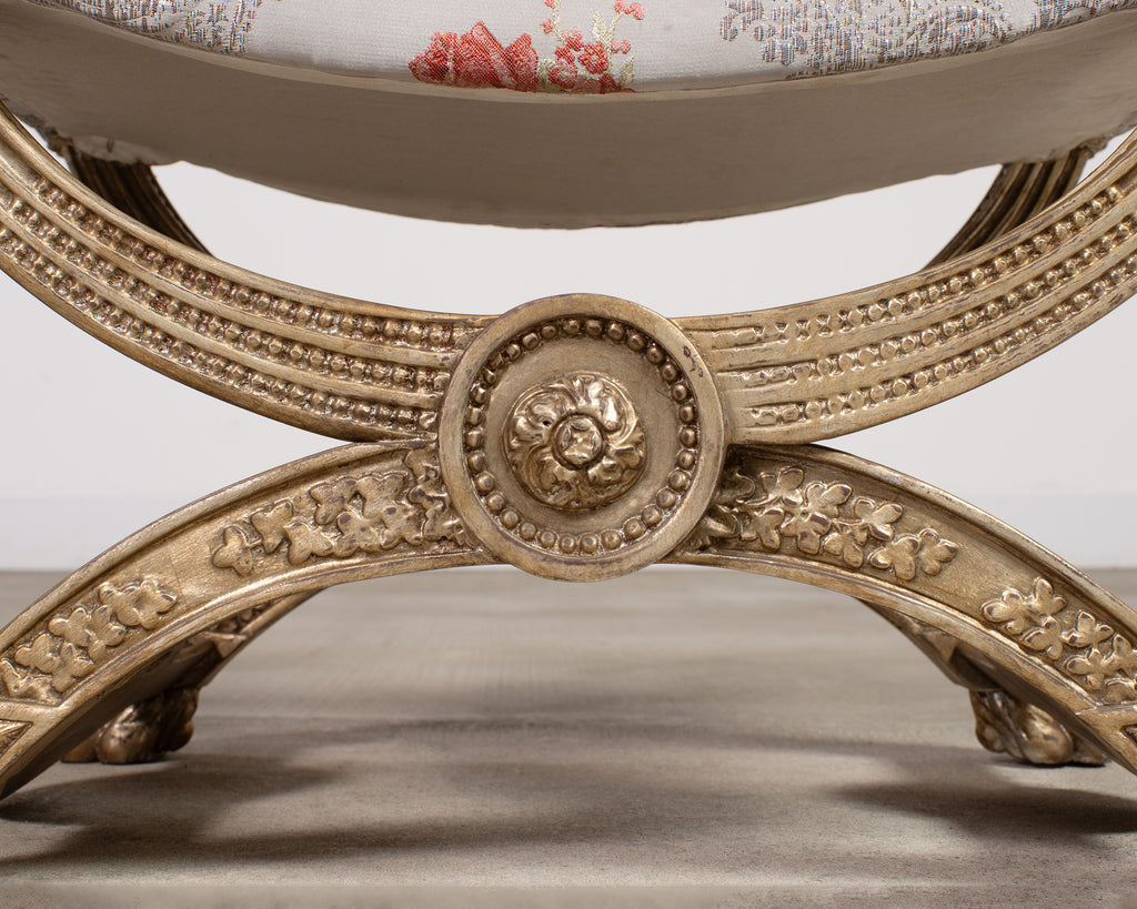 Pair of Italian Neoclassical Style Silvered Curule Bench Seats