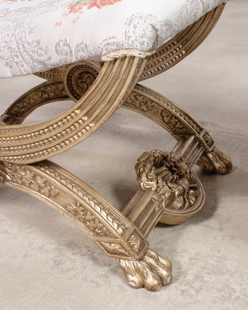 Pair of Italian Neoclassical Style Silvered Curule Bench Seats