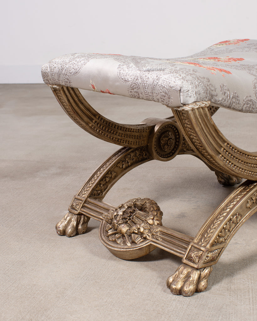 Pair of Italian Neoclassical Style Silvered Curule Bench Seats