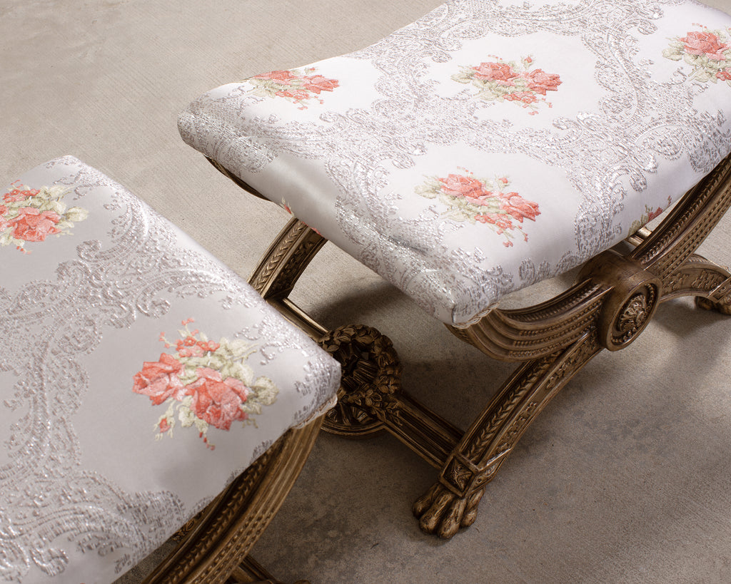Pair of Italian Neoclassical Style Silvered Curule Bench Seats