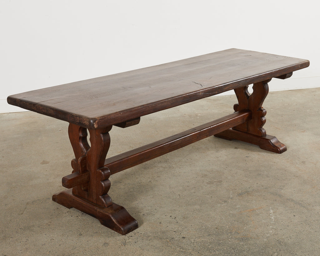 Country French Provincial Style Oak Farmhouse Trestle Dining Table