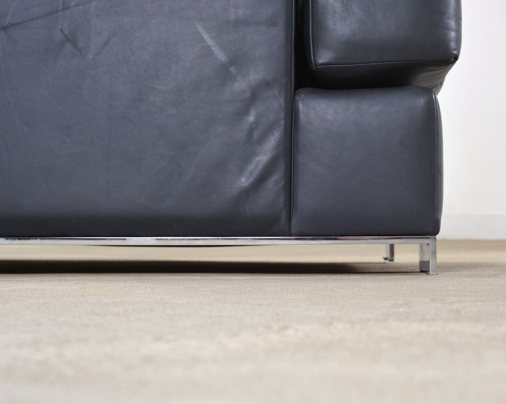 Ralph Lauren Navy Leather Pryce Club Chair with Steel Feet