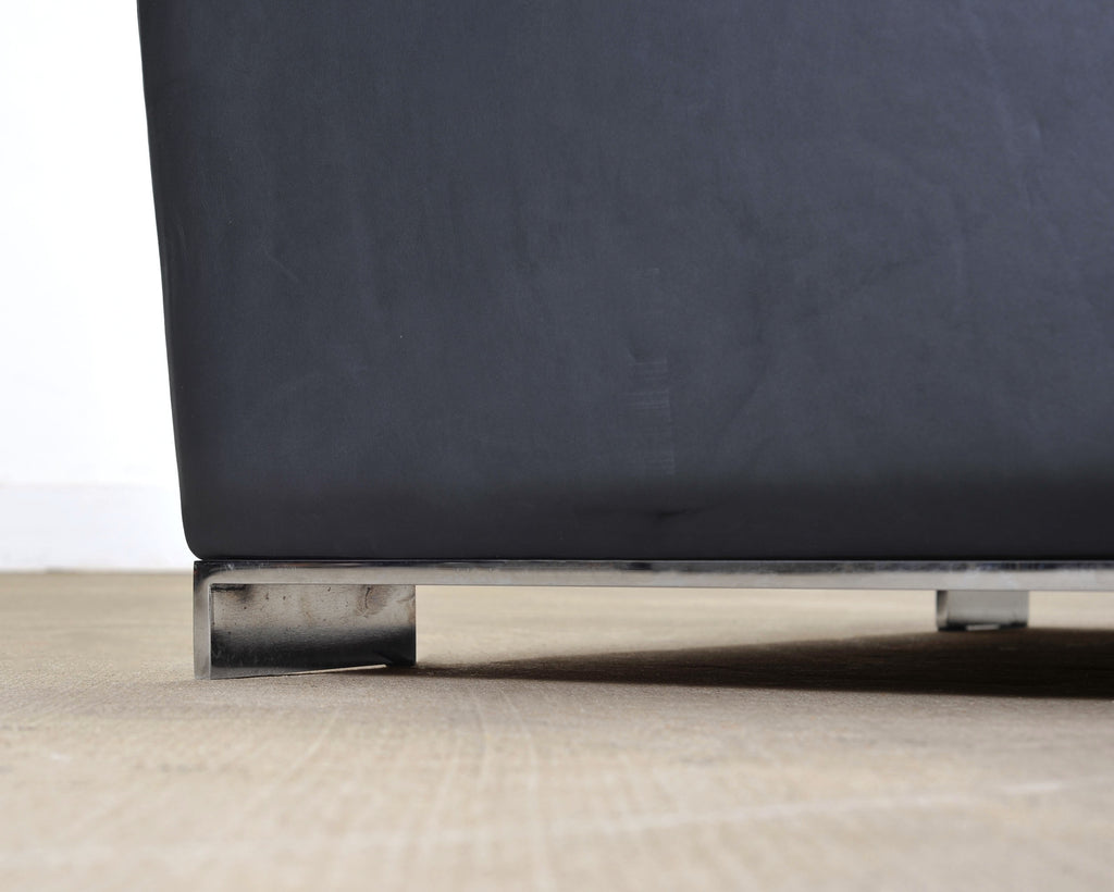 Ralph Lauren Navy Leather Pryce Club Chair with Steel Feet