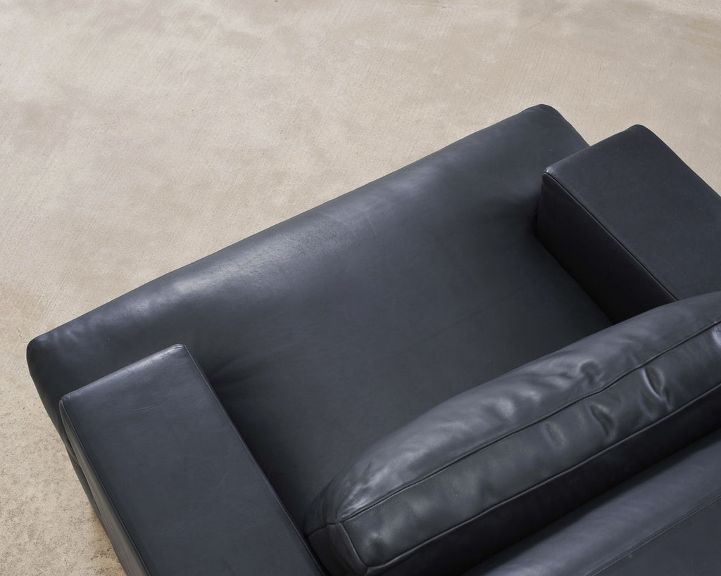 Ralph Lauren Navy Leather Pryce Club Chair with Steel Feet