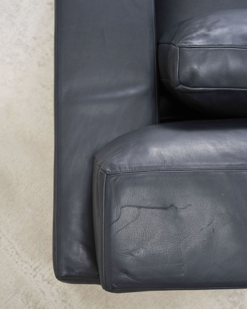 Ralph Lauren Navy Leather Pryce Club Chair with Steel Feet