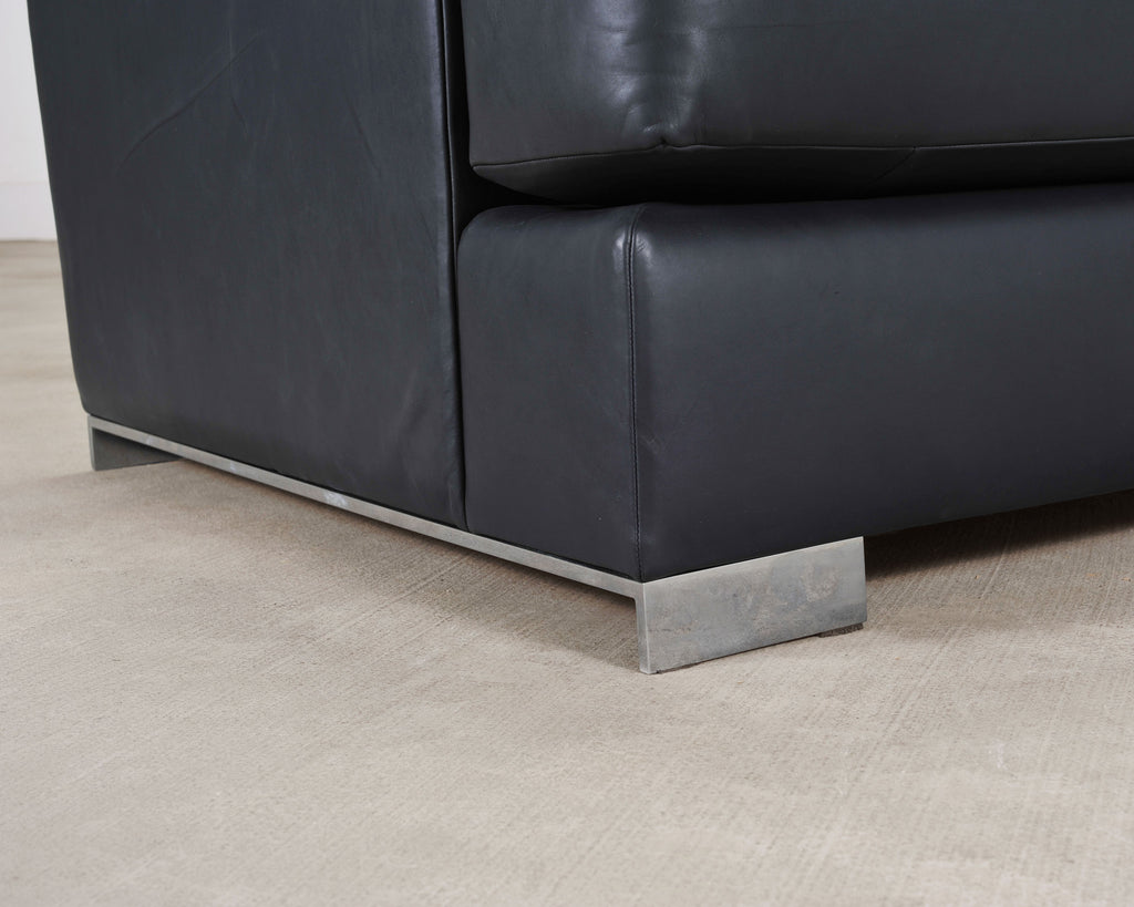 Ralph Lauren Navy Leather Pryce Club Chair with Steel Feet