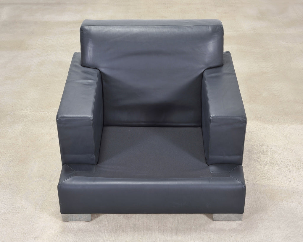 Ralph Lauren Navy Leather Pryce Club Chair with Steel Feet