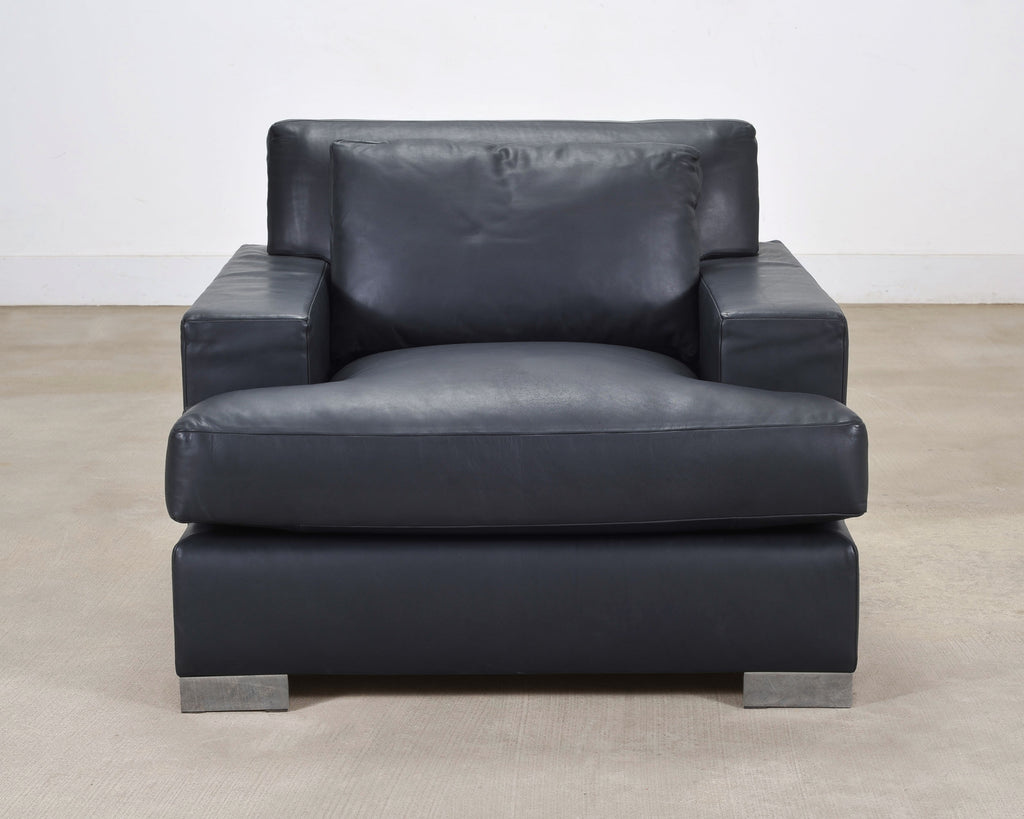 Ralph Lauren Navy Leather Pryce Club Chair with Steel Feet