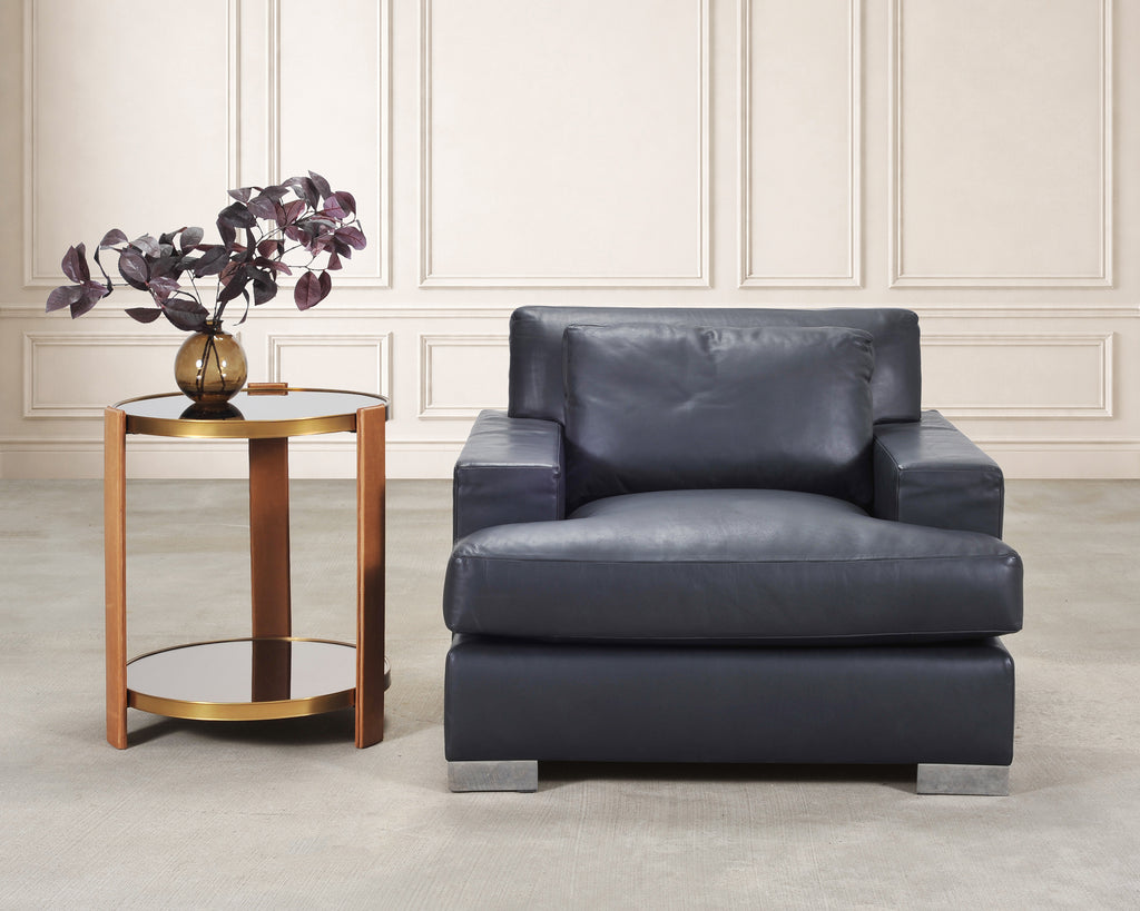 Ralph Lauren Navy Leather Pryce Club Chair with Steel Feet