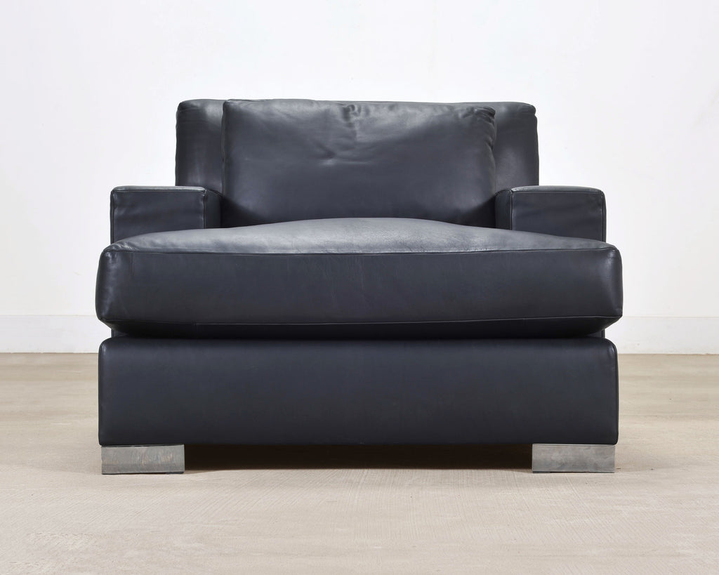 Ralph Lauren Navy Leather Pryce Club Chair with Steel Feet