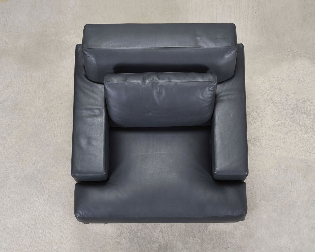 Ralph Lauren Navy Leather Pryce Club Chair with Steel Feet