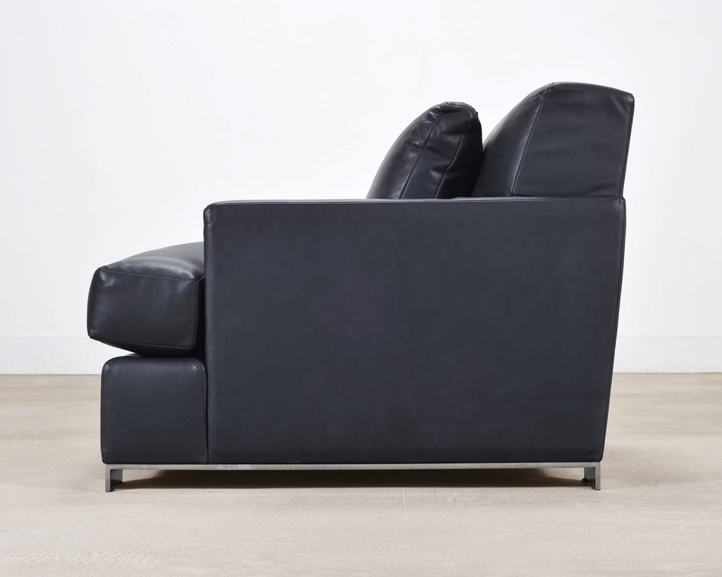 Ralph Lauren Navy Leather Pryce Club Chair with Steel Feet