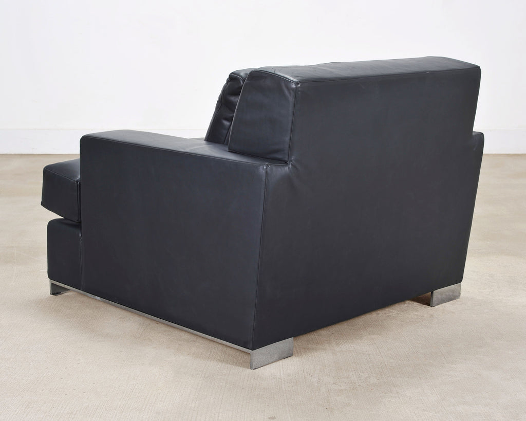 Ralph Lauren Navy Leather Pryce Club Chair with Steel Feet