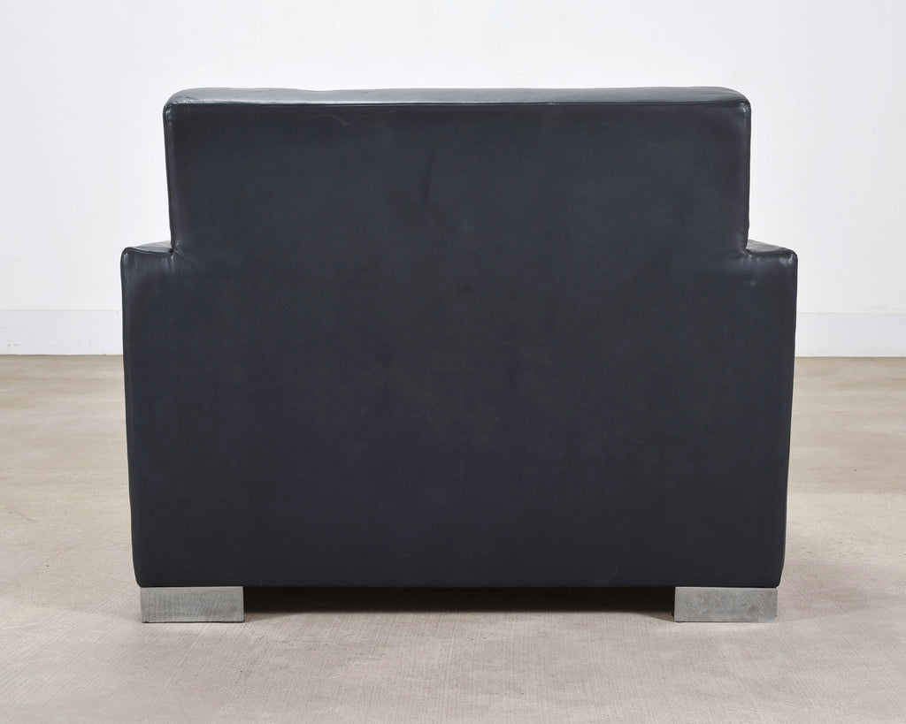 Ralph Lauren Navy Leather Pryce Club Chair with Steel Feet