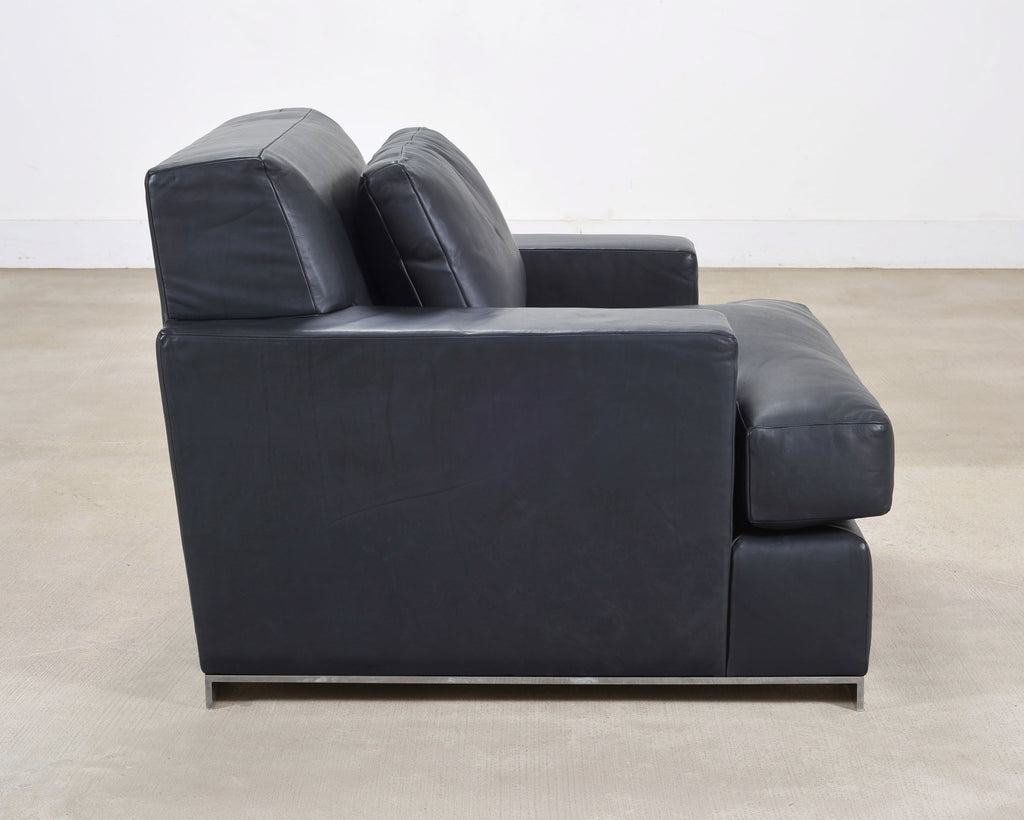 Ralph Lauren Navy Leather Pryce Club Chair with Steel Feet