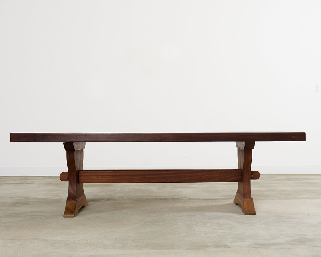 Country French African Mahogany Farmhouse Trestle Dining Table