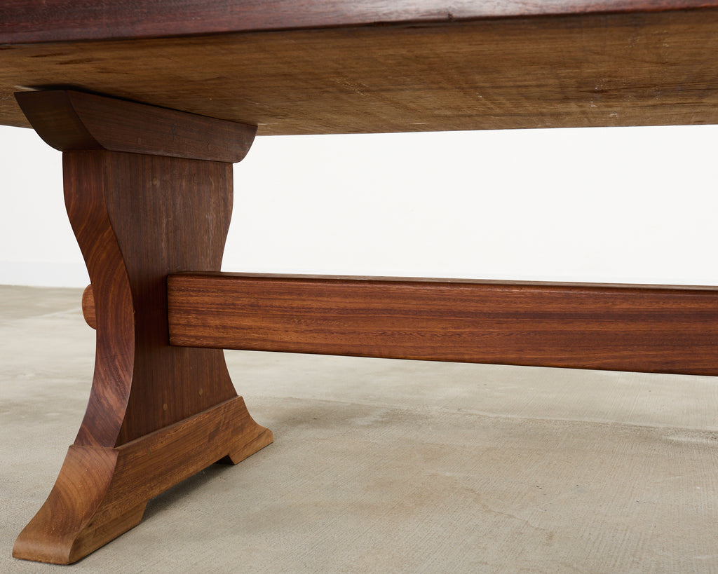 Country French African Mahogany Farmhouse Trestle Dining Table