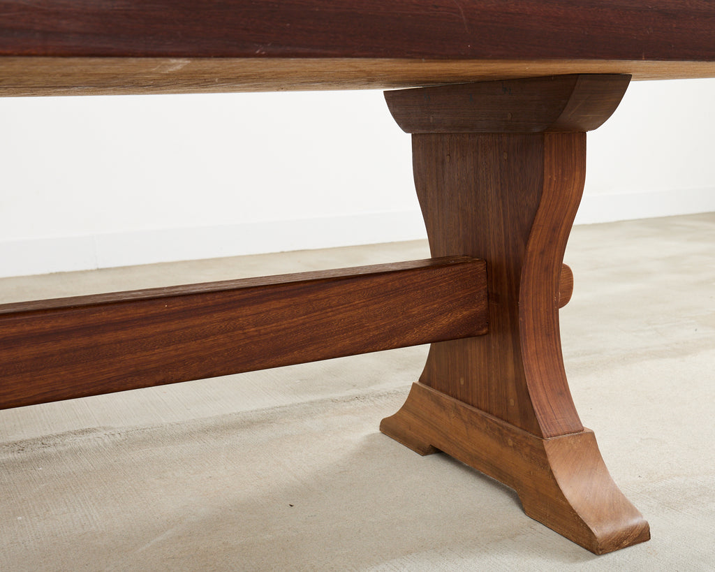 Country French African Mahogany Farmhouse Trestle Dining Table