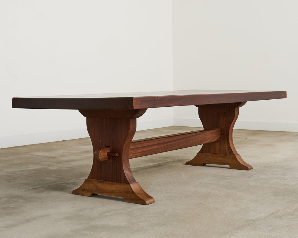 Country French African Mahogany Farmhouse Trestle Dining Table