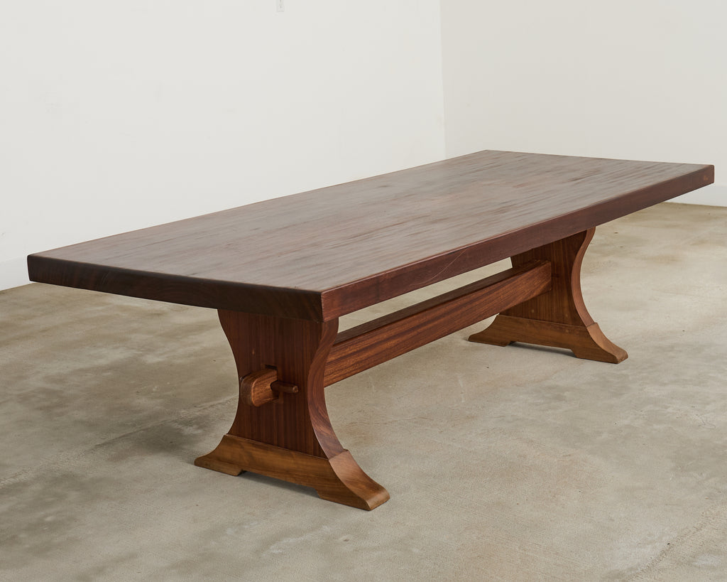 Country French African Mahogany Farmhouse Trestle Dining Table