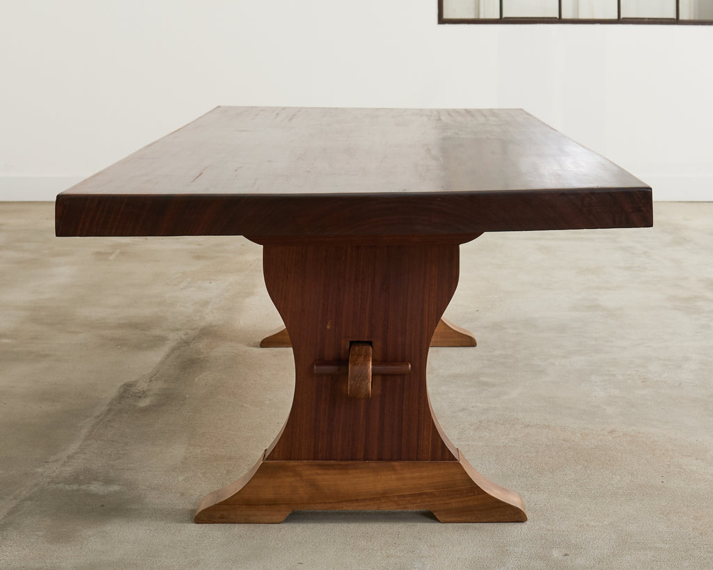 Country French African Mahogany Farmhouse Trestle Dining Table