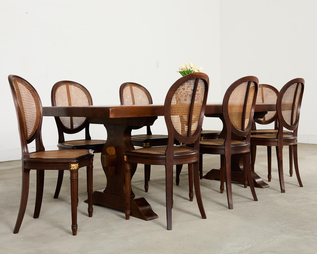 Set of Eight Louis XVI Style Bronze Ormolu Caned Dining Chairs