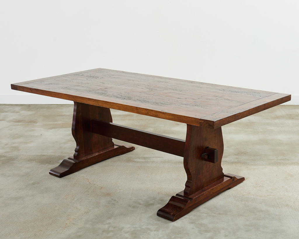 Country English Style Fruitwood Trestle Dining Table