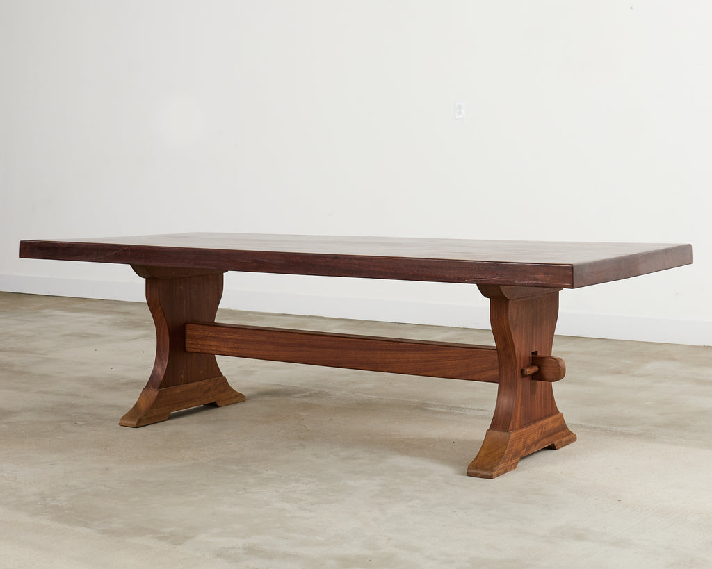 Country French African Mahogany Farmhouse Trestle Dining Table
