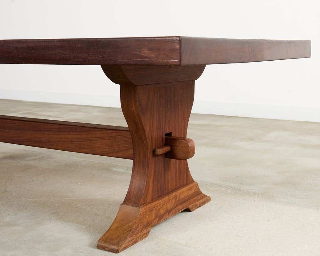 Country French African Mahogany Farmhouse Trestle Dining Table
