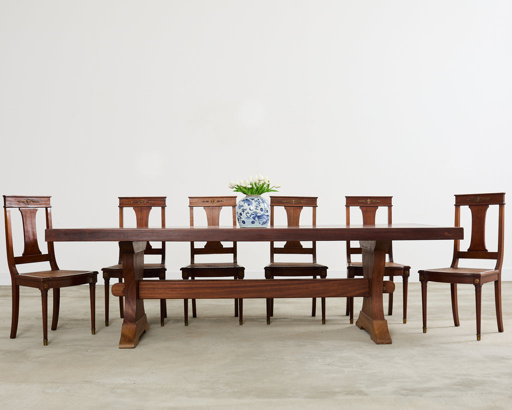 Country French African Mahogany Farmhouse Trestle Dining Table