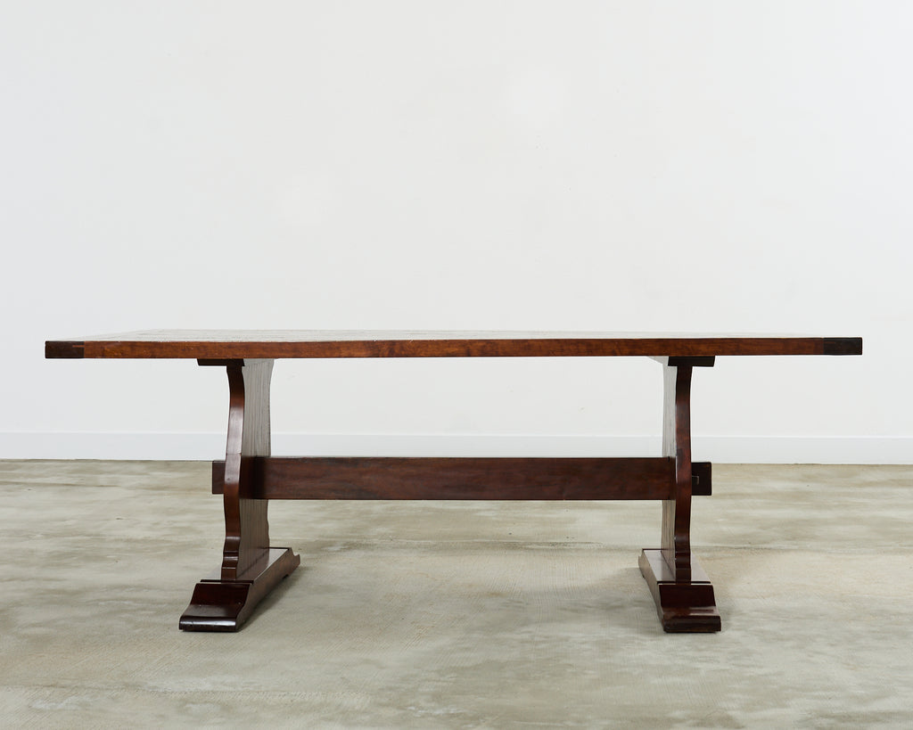 Country English Style Fruitwood Trestle Dining Table