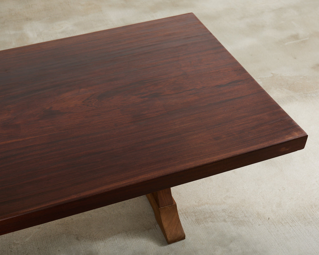 Country French African Mahogany Farmhouse Trestle Dining Table