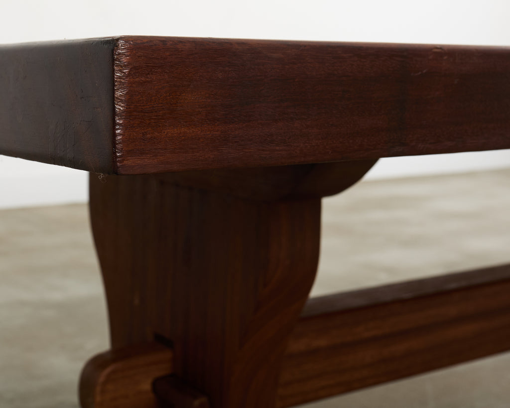 Country French African Mahogany Farmhouse Trestle Dining Table