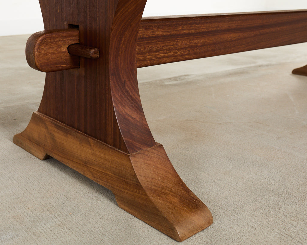 Country French African Mahogany Farmhouse Trestle Dining Table