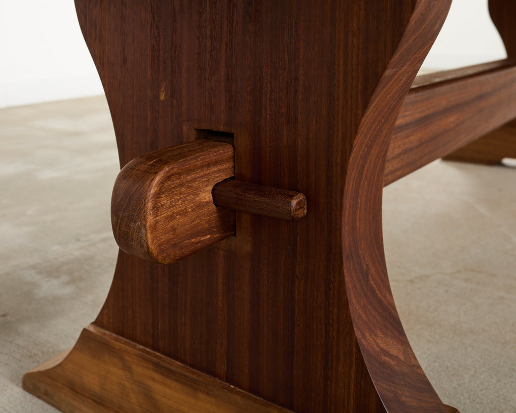 Country French African Mahogany Farmhouse Trestle Dining Table