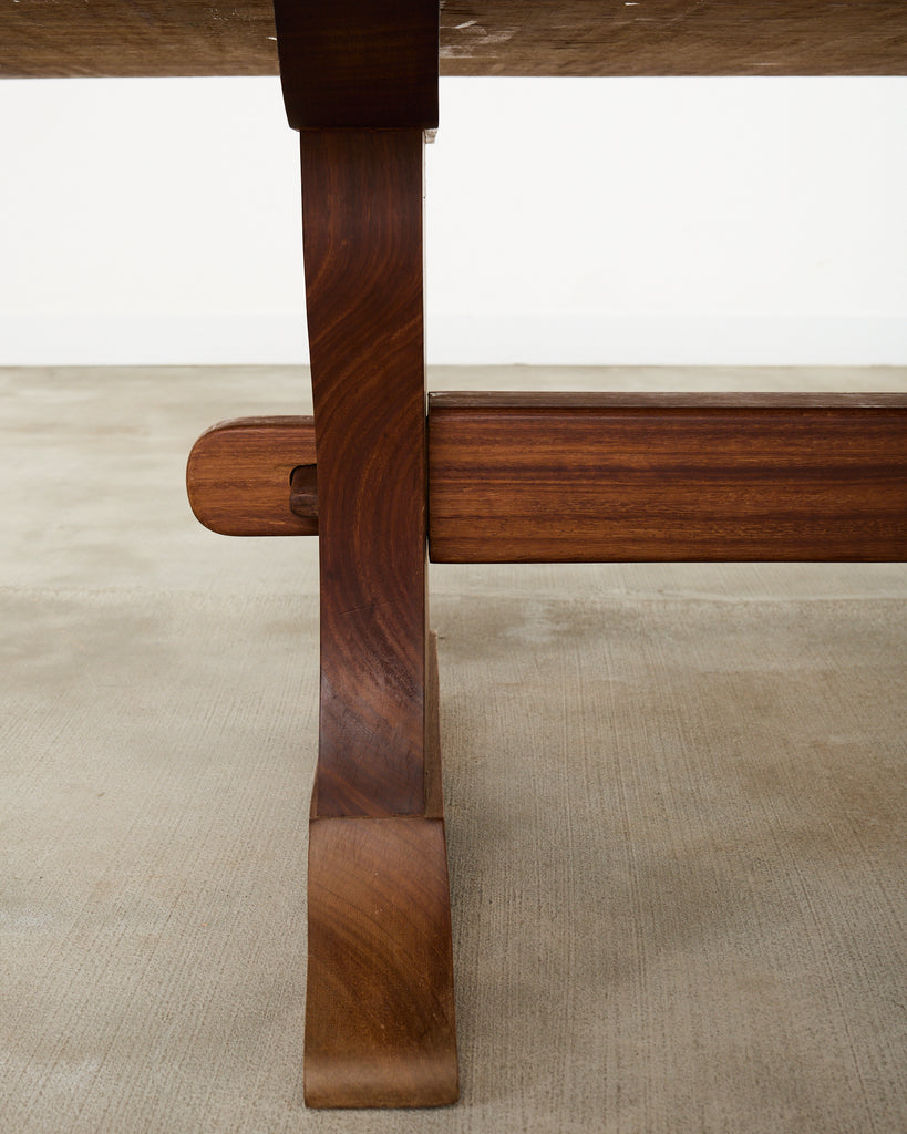 Country French African Mahogany Farmhouse Trestle Dining Table
