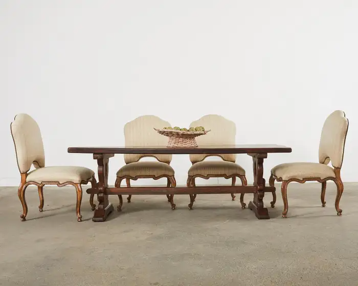 Country French Provincial Style Oak Farmhouse Trestle Dining Table