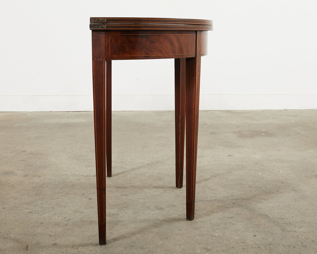 Neoclassical Style English Mahogany Demilune Fliptop Console