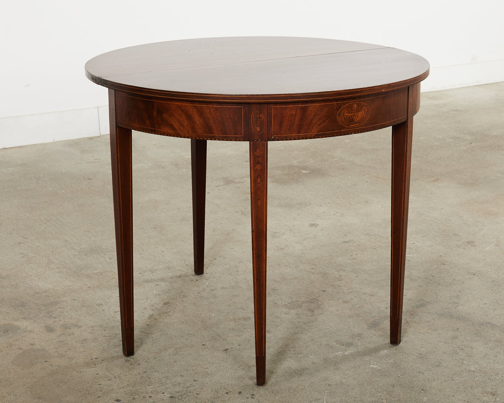 Neoclassical Style English Mahogany Demilune Fliptop Console